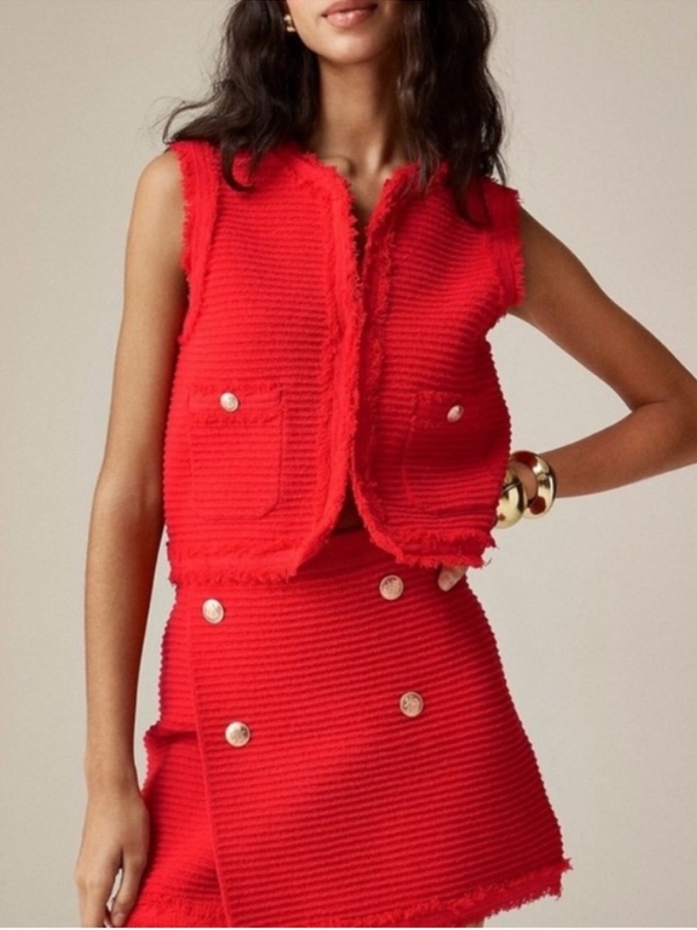 J Crew Red Boucle Knit vest Two-Piece Skirt Set S - Picture 7 of 7